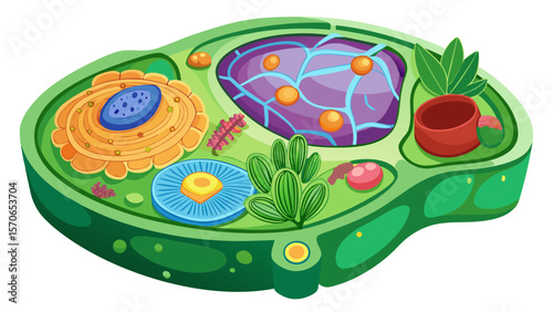 Vector illustration of illustration of a plant cell structure isolated on white background