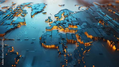 3D illustration of broken shipping lane connecting two countries, disrupted global logistics concep