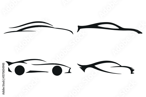 Minimalist Car Silhouette Logo Set – Abstract Automotive Line Art Design