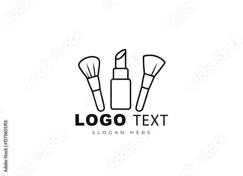Cosmetic Logo Template with Makeup Brushes and Lipstick – Minimal Vector Design