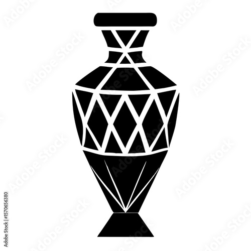 Geometric vase in black and white, presents a striking decorative object. Geometric vase design with sharp, clean lines and geometric patterns are the vase attributes.