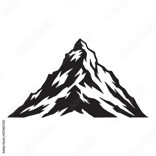 Black and white mountain silhouette vector illustration for outdoor adventure and travel concepts