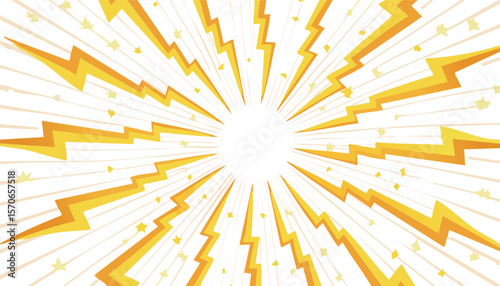 Lightning power cartoon vector background. Thunder bold abstract burst with halftone effect and speed lines. Comic book design template for poster. Explosion boom bright.action, blast, book, boom, 