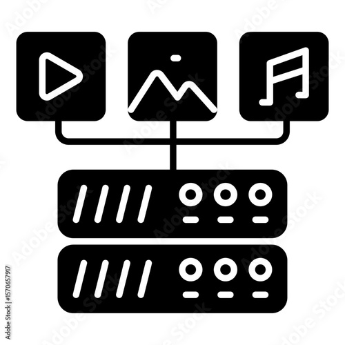 A solid design icon of server network