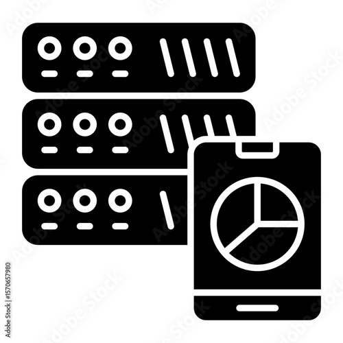 A solid design icon of server analytics