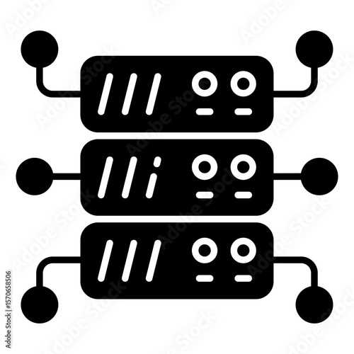 A solid design icon of server network