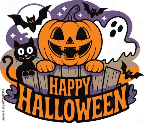 Adobe Illustrator Artwork, halloween, pumpkin, autumn, night, vector, illustration, holiday, bat, horror, celebration, scary, moon, orange, spooky, october, dark, design, black, cartoon, evil, card, c