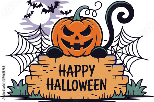 Adobe Illustrator Artwork, halloween, pumpkin, autumn, holiday, night, bat, vector, illustration, celebration, scary, october, card, horror, spooky, orange, dark, design, party, moon, black, banner, f
