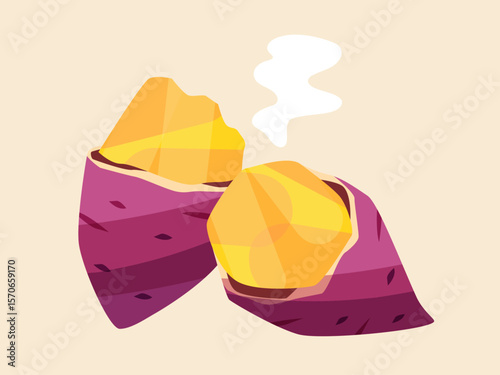 Illustration of hot roasted sweet potato