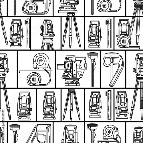 Surveying Equipment Arranged in a Pattern, Showing Precision and Technical Skill, Ideal for Engineering and Architecture Projects, with a white background.