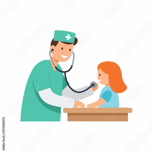 Friendly Doctor Examining a Child Pediatric Healthcare Illustration