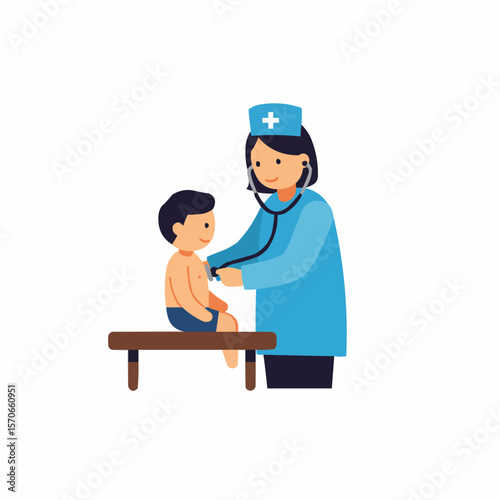 Pediatric Doctor Examining Child Flat Icon Illustration