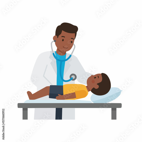 Compassionate Doctor Examining a Child Pediatric Care Illustration