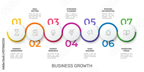 Modern and simple flat vector illustration. Infographic template with seven circles, elements, sectors and percentages. Designed for business, presentations, web design, interface 7 step diagrams