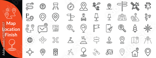 Maps, location and Navigation line editable icon set. Containing navigation, location, contains map with a pin, route map, navigator, direction and more. Vector illustration design 