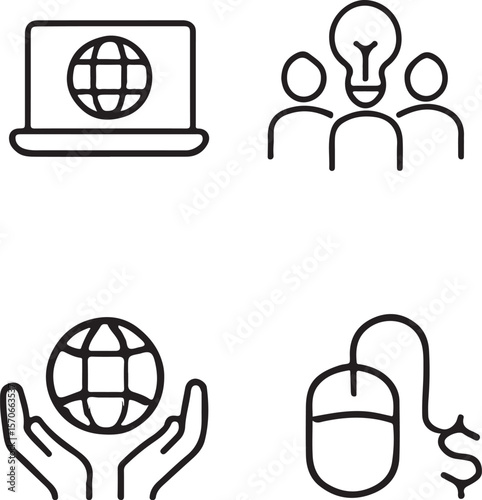 Global Teamwork, Innovation, and Online Collaboration Icon Set