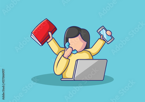 Multitasking Woman Vector Design Illustration