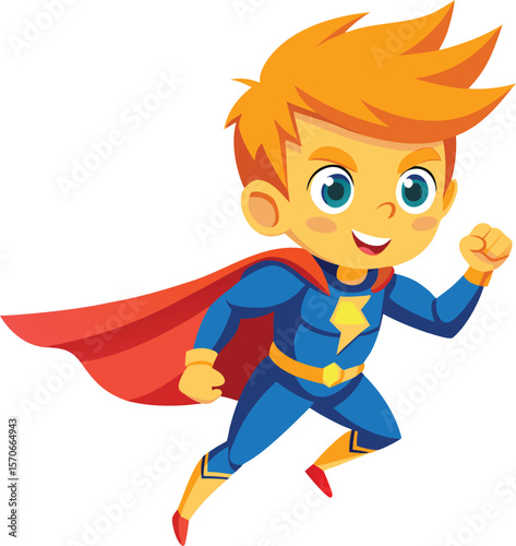 Cartoon Illustration of a Young Boy with Simple Shapes and Bright Colors spider