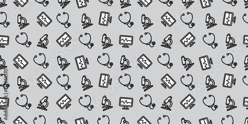 医療アイコンのシームレスパターン・背景素材
Modern Seamless Background Pattern Featuring Medical Icons and Healthcare Equipment in Flat Vector Design
