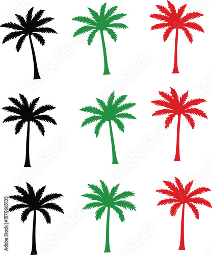 Graphic Illustration of  Nine Trees in a Colorful Landscape