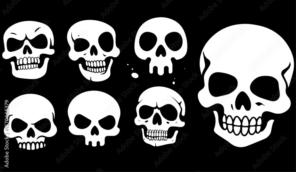 black skull icon set vector silhouette