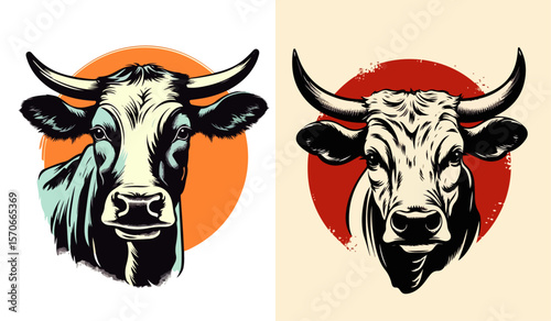 cow and bull head logo set vector illustration