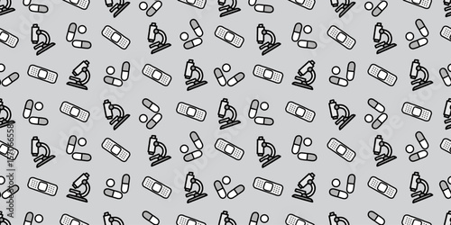医療アイコンのシームレスパターン・背景素材
Modern Seamless Background Pattern Featuring Medical Icons and Healthcare Equipment in Flat Vector Design