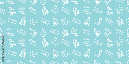 医療アイコンのシームレスパターン・背景素材
Modern Seamless Background Pattern Featuring Medical Icons and Healthcare Equipment in Flat Vector Design