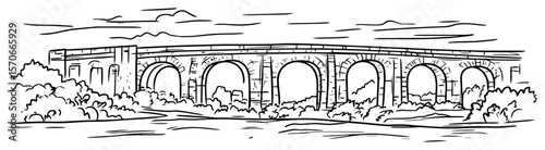 ancient roman aqueduct sketch vector illustration