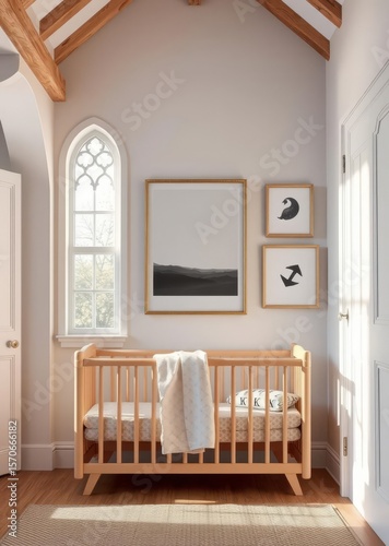 Nursery wall art home decor and framed art in the english country cottage interior room for diy printable artwork mockup and print shop Empty room interior design architecture blank design room