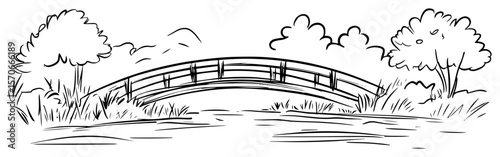 wooden footbridge over river park sketch vector