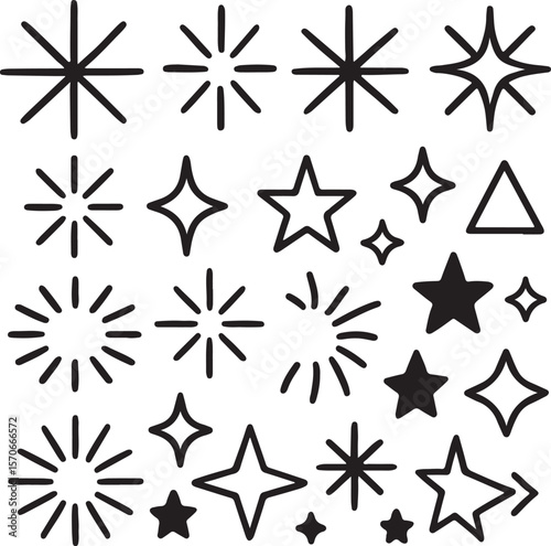 Collection of Simple Starburst and Star Shapes Vector Graphics