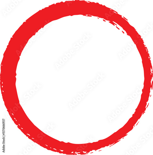 Hand Drawn Red Circle Simple Vector Graphic with Artistic Imperfection on White Background