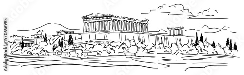 acropolis of athens parthenon sketch vector illustration