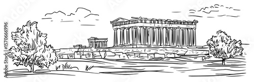 parthenon temple acropolis of athens sketch vector