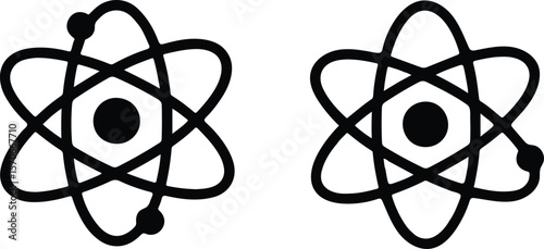 Simple black and white atom illustration pair.