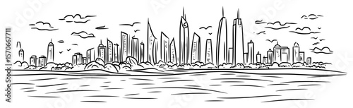 modern city skyline waterfront sketch vector