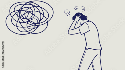 Person with tangled mind expresses frustration and confusion