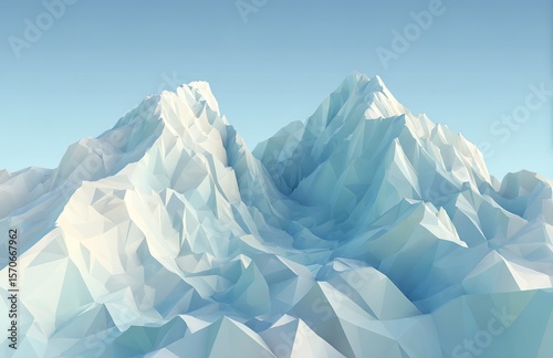 A breathtaking low poly mountain range evoking a sense of tranquility and adventure under a soft
