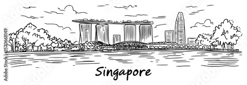 singapore city skyline with marina bay sketch vector