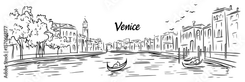 venice italy grand canal cityscape sketch vector