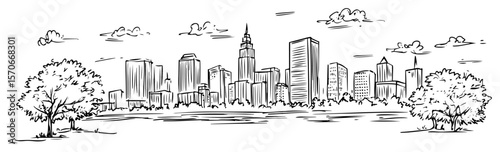 new york city skyline from central park sketch vector
