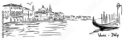 venice italy cityscape with gondola sketch vector