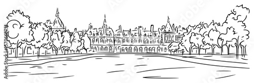 french chateau landscape sketch vector illustration