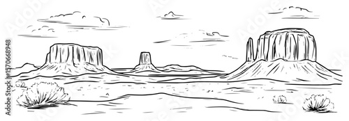 desert butte mesa landscape line art vector illustration