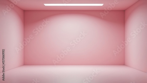 Minimalist pink room with soft lighting from a ceiling light fixture