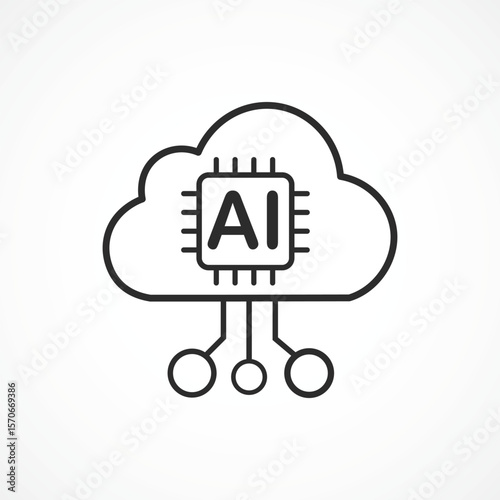 Cloud AI Icon in white background – Artificial Intelligence Cloud Computing icon, Vector sign. Symbol, logo illustration. Vector graphics for Presentation and other
