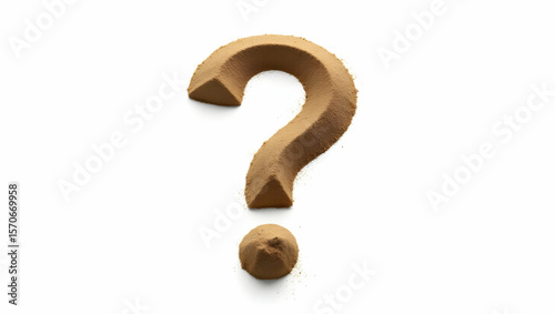 Question icon A question mark made of wet sand, designed in organic style, shown in isometric on a pure white background