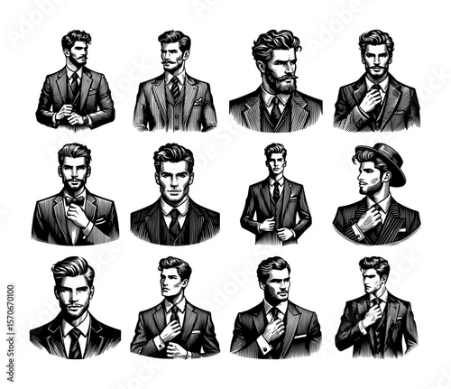 gentleman in suit portrait character collection vector