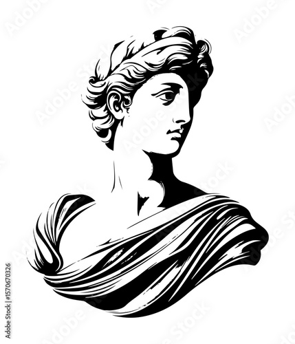 ancient greek goddess statue bust vector illustration